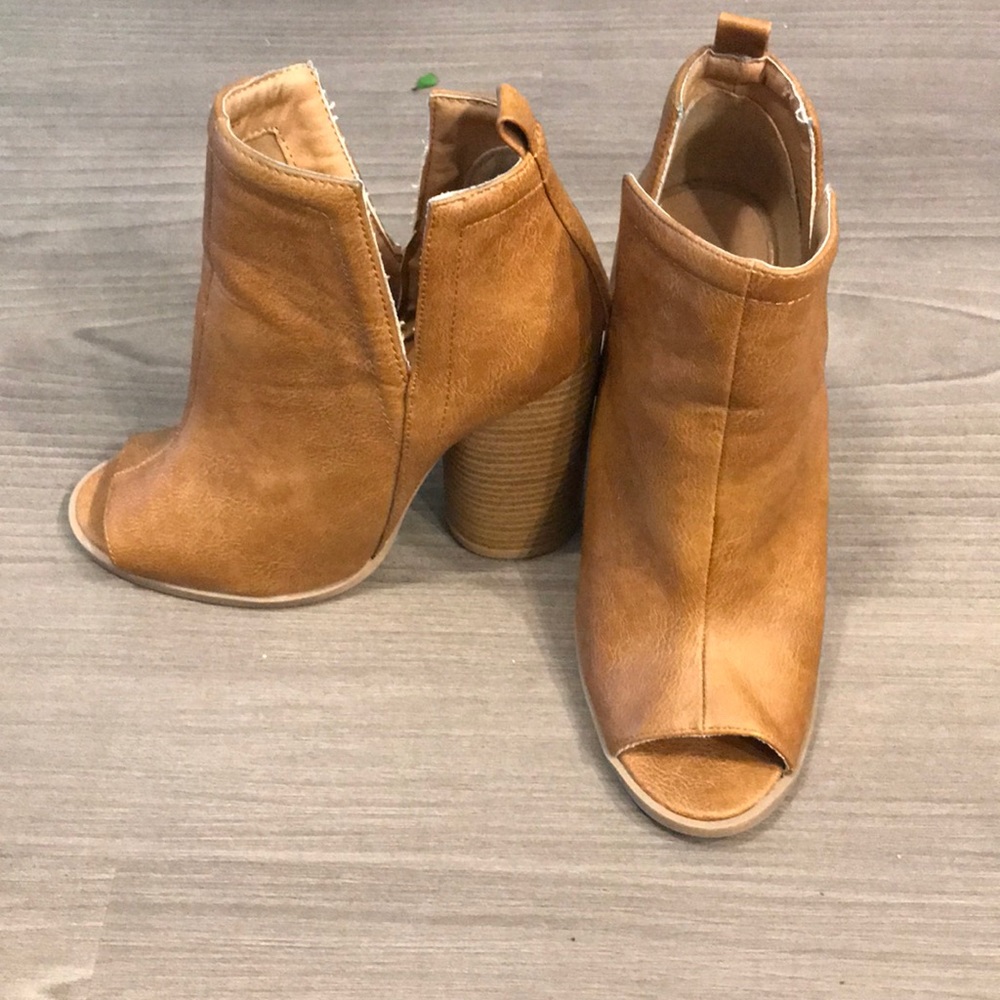 Tan peep toe booties